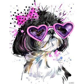 Watercolor Animals DIY 5D Diamond Painting by Number Kit, Cute Shih Tzu Dog Breed Watercolor Crystal Rhinestone Paintings Cross Stitch Home Wall Decor 12 x 16 Inch