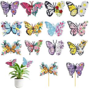 Zaamwoyy 8 Pcs Flower Diamond Painting Kits Garden Decor for Adults Butterfly Stakes Birds Art Kits Craft Supplies Indoor Outdoor Garden Yard Decoration