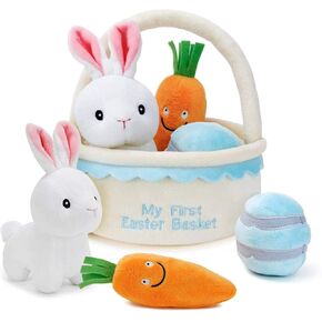 Baby's My First Easter Basket Playset Stuffed Plush Cartoon Bunny Toys Plush for Kids Boys Girls, 4 Pieces