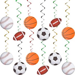24 Pieces Sports Hanging Swirl Decorations Baseball Basketball Football Soccer Hanging Whirls Ceiling Streamers Colorful Swirls Streamers for Birthday Sport Party Supplies