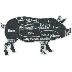 Large 6 Inch Black and Gray Pig Butcher Cuts Diagram Embroidered Iron-on Patch Applique