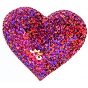 Valentine Hot Pink Heart - Sequin - Embroidered Iron on Patch