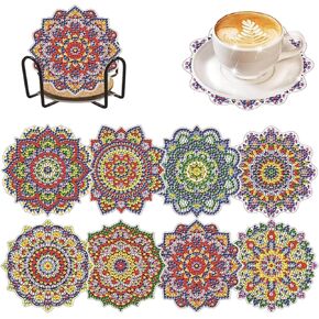 MaitianGuyou 8PCS Mandala Drink Coasters with Holder,Boho Coaster for Drinks Absorben Coaster or Housewarming,Room Decor,Bar,Holiday Party
