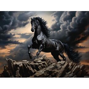 5D Black Horse Mountain Full Round Drill Diamond Painting Kits by Number for Adults Beginner Diamond Acylic Beads Art Crystal Rhinestone Embroidery Cross Stitch Craft Kits for Home Decor 30x40cm