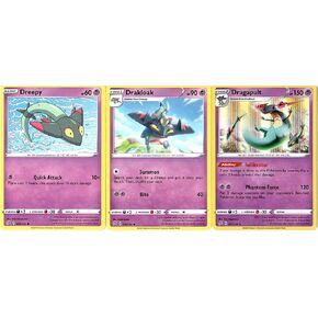 Pokemon Collectible Card Set - Dragapult Drakloak Dreepy - Rebel Clash - 091/192 - Sword & Shield - Rare - 3 Card Lot