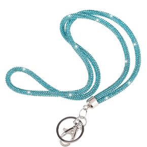 Fashion 34.8'' All Round Crystal Neck Strap Lanyard,Retractable Bling ID Badge Holder,Rhinestone Necklace Work Name Badge Reel Clip For Women(1PC,Lake Blue)