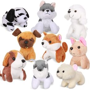 Aoriher 9 Pieces Mini Plush Dog Stuffed Animals Bulk Cute Soft Puppy Centerpieces Valentine‘s Day Party Table Decoration for Birthday Gift Goodie Bag Stocking Filler(Sweet, No Lanyard Keychain)