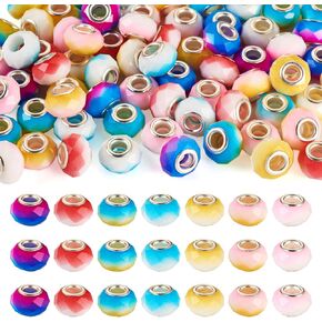 220 PCS Glass European حبات حفرة كبيرة لتصنيع راتنج راتنج راتنيل روندل ، حبة راينستون ، حبات ، حبات حديقة ، لصنع مجوهرات سوار عيد الميلاد