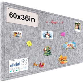 Large Bulletin Board, 60x36 Inches Cork Board Alternative, Large Felt Board Decorative Pin Board for Wall, Foldable Photo Board Self-Adhesive Vision Board with 36 Pushpins Light Gray