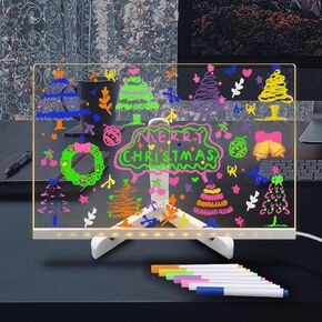Acrylic Dry Erase Board with Light up Stand, 11.81" x 7.87" Clear White Board, Erasable, Note, Memo, Drawing, Daily, Moment, LED Note Board LED Warm Light for Home, School, Work (Large)