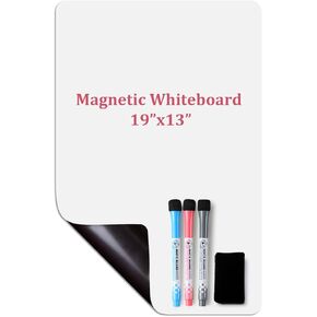 Magnetic Dry Erase Whiteboard – 19x13" for Refrigerator with Stain-Resistant Surface, Markers & Magnetic Board Eraser Included