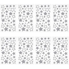 8 Sheets Silver Star Stickers Self-Adhesive Glitter Star Stickers Solid & Hollow Holographic Star Labels for Scrapbook Card DIY Crafting Christmas Decoration