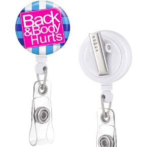 Back & Body Hurts Badge Reels Holder Retractable with ID Clip for Nurse Name Tag Card Funny Cool Quote Nursing Doctor Teacher Student Medical Work Office Alligator Clip ZJK516