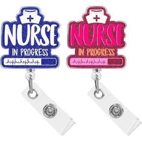 NEWEST 2 Pieces Nurse Badge Reels, Funny Nurse in Progress for Nurse Nursing Name Tag Card