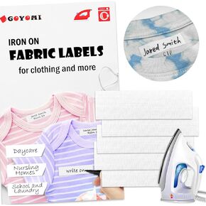 100 Pcs Writable Iron on Clothing Labels, Fabric Labels Name Tags for Daycare, Nursing Home, Camp, School, Laundry, Organizing, Washer & Dryer Safe, with 1 Permanent Fabric Marker, Size 0.6'' x 1.97''