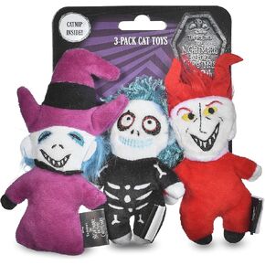 Disney for Pets Tim Burton's Nightmare Before Christmas: Trick-or-Treaters Shock, Barrel, Lock Plush Catnip w/Crinkle Cat Toy- 3PK | Halloween Cat Toys