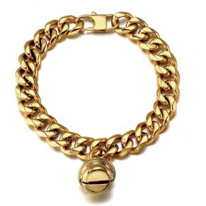 18K Gold Cat Dog Collar Kitten Puppy 1/2inch 12mm Wide Stainless Steel Kitten Choker Curb Chew Proof Cuban Link Chain with Bell (Neck Fit 6"-8")