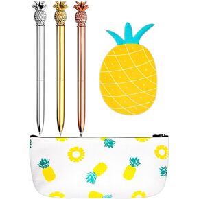 JeVenis Pineapple Pens Ballpoint Pens with Pineapple Pencil Pouch Bags Ins Style Pineapple Notes Stickers for Office Set
