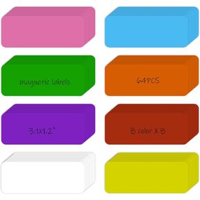 64 PCS Magnetic Labels, 3.1 x 1.2 Dry Erase Name Tags Magnetic Label Stickers for Whiteboard, Refrigerator, Locker Classroom Office Home