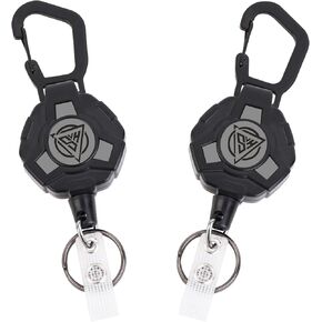 2 Pack Retractable Keychain - Heavy Duty Carabiner Badge Holder, Tactical ID Badge Reel with 32" Steel Retractable Cord, Badge Holder Retractable Clip 8.0 OZ