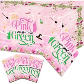 Pink and Green Witch Party Decorations Tablecloth 3Pcs Movie Themed Happy Birthday Decorations Table Cover 70.8X42.5 Inches Disposable Plastic Waterproof Table Cloth for Birthday Party Supplies