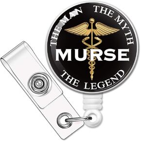 RZHV Murse The Man The Myth The Legend Retractable Badge Reel with Alligator Clip, Funny ID Card Badge Holder Gift for Men Medical Office Worker Boss Coworkers Nurse Doctor CRNA RN(JBR026)