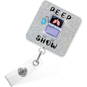 P.E.E.P Show Retractable Glitter Badge Reel with Alligator Clip, Funny Lungs Badge Holder Gifts for RT Respiratory Therapist Pulmonologist Doctor Nurse, Respiratory Therapist Gifts