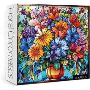Stained Glass Flower Puzzles for Adults 1000 Pieces, Art Colorful Sunflower Jigsaw Puzzles, Plant Nature Pretty Garden Puzzle