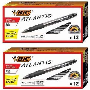 BIC VLGB11BK Velocity Retractable Ballpoint Pen, Black Ink, 1.6mm, Bold, Dozen (24)