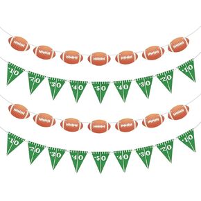 Football Party Decorations- NO DIY, 4 Pcs Football Banner with Football Triangle Flags Banner for Game Day Party Supplies Sports Fantasy Football Party