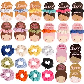 24PCS Valentines Day Hair Scrunchies Headband Class Gift with Cards Valentines non candy Treats Goodies Prizes Valentine's Party Favor Classroom Exchange Gift Light up Valentine Day Accessories