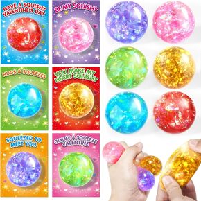 24 Pack Valentines’ Day Cards with Squeeze Balls, Valentine Cards for Kids, Stretch Fidget Toy for Classroom School Valentines‘ Gifts Exchange, Valentines’ Party Favor Prizes for Boys Girls