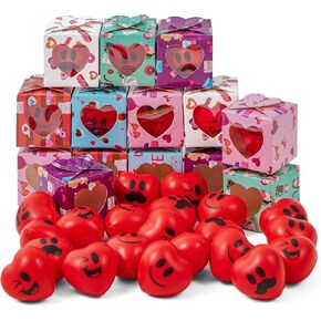 JOYIN 28 Pack Valentine Heart Stress Balls - Smile Face Squeeze Toys with Themed Gift Box, Face Foam Stress Relief Balls for Party Favors, Classroom Exchange, Game Reward