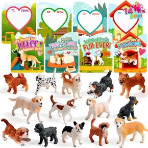 JOYIN 16 Pack Dog and Cat Figure Toys with Greeting Card for Kids Party Favor, School Classroom Gift Exchange Prizes for Boys Girls