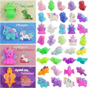 36 Pack Valentine's Day Greeting Cards with Kawaii Mochi Squishy Toys, Mini Dinosaurs and Unicorns Squishies Stress Relief Toy for Kids Valentine Exchange Gifts, Party Favors, Game Prizes Boys Girls