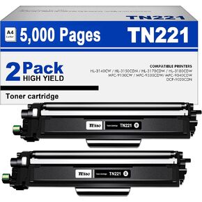 TN221 Toner Cartridge 2 Black: TN221BK Compatible Replacement for Brother TN-221 TN225 TToner Cartridges to Work with Brother HL-3170CDW MFC-9130CW MFC-9340CDW HL-3180CDW MFC-9330CDW HL-3140CW Printer