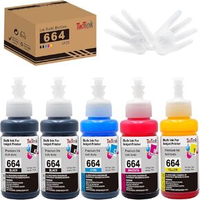 664 استبدال زجاجات إعادة ملء الحبر لـ T664 حبر TP مع EPSON ET-2650 ET-2500 ET-2550 ET-2600 ET-4500 ET-14000 L100 L110 L120 L200 L210 L300 L350 L355 L550 L555 L555 (5 Pack)
