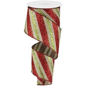 Diagonal Glitter Stripe Wired Edge Ribbon - 2.5" x 10 Yards (Gold, Purple, Emerald)