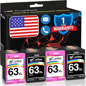 Cartlee Remanufactured Ink Cartridge Replacement for HP 63XL 63 XL for HP Printers Officejet 3830 Envy 4520 Officejet 4650 5258 5255 5200 4652 4655 4512 Deskjet 3630 3632 (2 Black 2 Color Combo Pack)