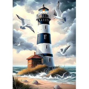 CEOVR Lighthouse Diamond Art Kits for Adults, Seagull 5D DIY Full Drill Diamond Painting Dots Gem Art, Adult Crafts Kits Arts and Crafts, Wall Decor for Home Office 12x16inch
