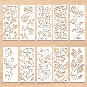 Leaf Wall Stencil, 10 Pieces Flower Stencils Reusable Leaf Painting Stencils Large Vine Templates Floral Paint Stencils for Painting on Wood Wall Canvas DIY Crafts Card Furniture Home Decorative