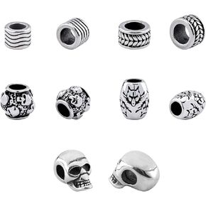 UNICRAFTALE 8Pcs 304 Stainless Steel Round European Beads Antique Silver Rondelle with Cross Large Hole Spacer Beads Parachute Cord Beads for Hair Beard Bracelets Jewelry Making 13.5mm in Diameter