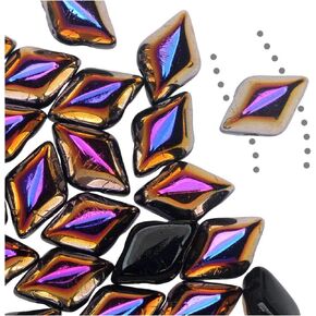 Matubo Czech Glass GemDuo, 2-Hole Diamond Shaped Beads 8x5mm, 8 Grams, Jet Sliperit