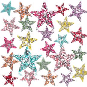 Syhood 24 Pieces Star Patches Iron on Rhinestone Adhesive Sequin Glitter Star Patches Appliques for Clothing Jeans Repair Decoration(2.36 Inch,Mixed Color)