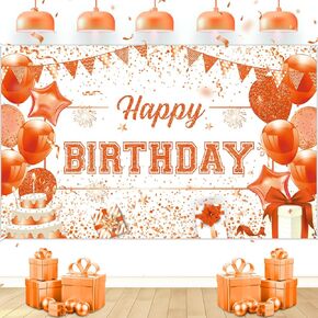 Orange Birthday Banner Decorations Large Orange and White Birthday Banner for Women Girls Happy Birthday Backdrop for Fall Harvest Thanksgiving Christmas Birthday Party Supplies 70.9 x 43.3 Inch