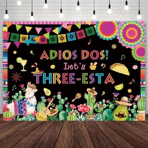 7x5ft Mexican Third Birthday Backdrop Fiesta Three-Esta Happy Birthday Party Decoration Mexican Fiesta Cactus 3rd Birthday Party Banner Supplies Photo Studio Props