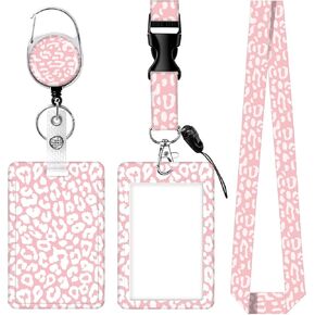 ID Badge Holder with Retractable Reel Clip - Card Name Tag Lanyard Vertical ID Protector Badge for Nurse Nursing Doctor Student Teacher Women(Cute Purple Leopard)