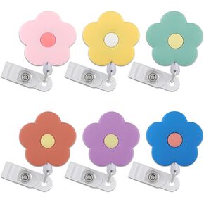 6 PCS Cute Badge Reels Retractable, Silicone Flower Colorful Nurse ID Badge Holder Clip Reels, ID Name Clip Tag for Nursing Nurses Hospital Teacher Pediatric Pharmacy Medical Accessories