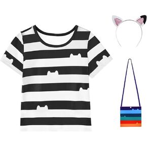 Girls' Cat Striped Top with Headband and Purse, 3-8Years