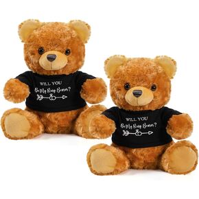 Jexine 2 Pieces Wedding 10 Inch Bear Stuffed Animal Will You Be My Flower Girl Ring Bearer Proposal Gifts from Bride Groom with Clothing for Wedding Boy Flower Girl Proposal Anniversary Party
